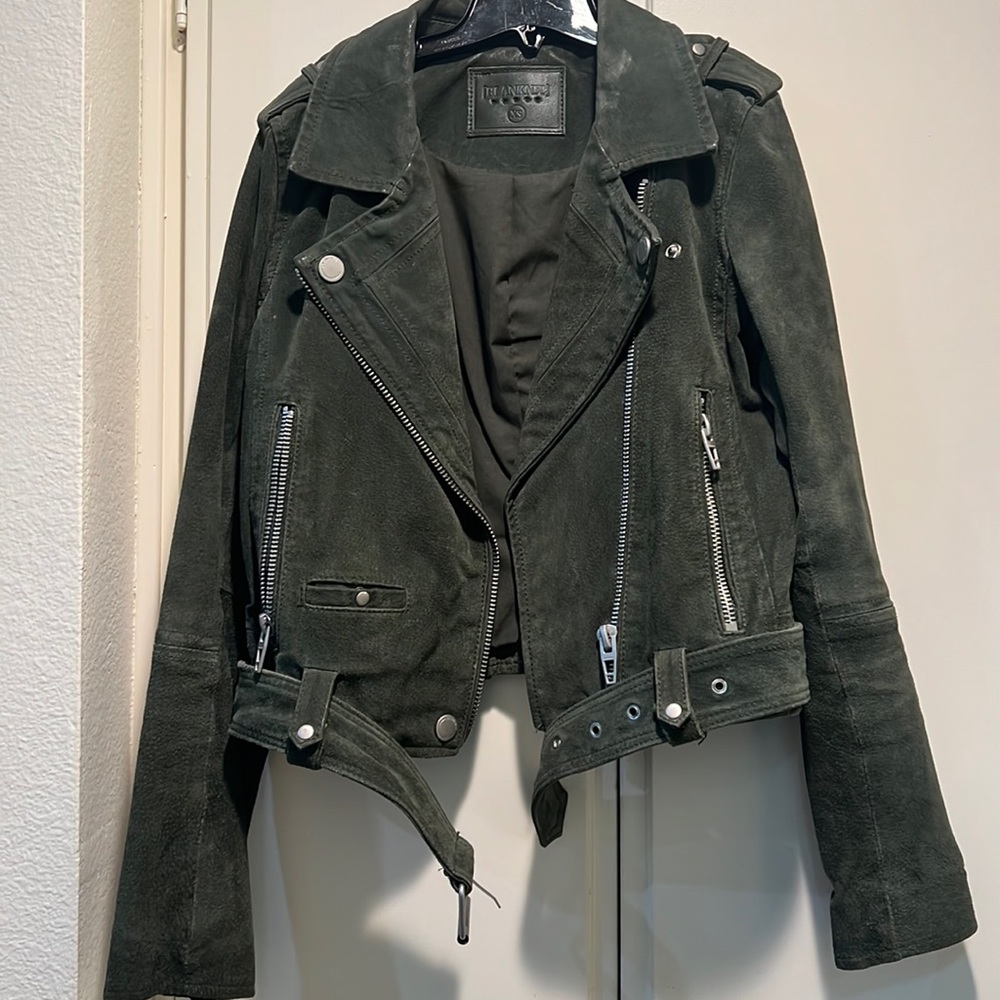 BlankNYC Green suede moto jacket